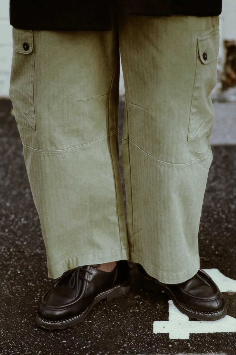 Dart-Knee Cargo Pants - Washed Olive Herringbone | PORTER JAMES SPORTS | Mad About The Boy