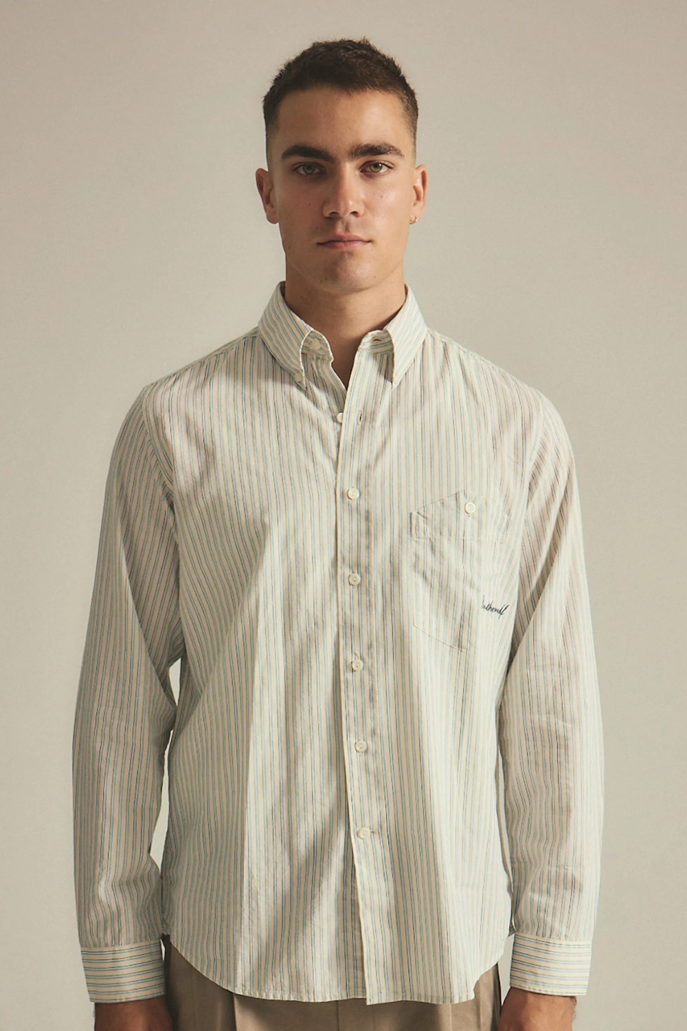 Script L/S Shirt - White Stripe | Brotherwolf | Mad About The Boy