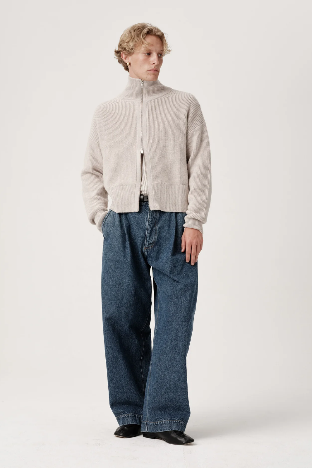 ASHA JASPER - Funnel-Neck Merino Cardigan / Pumice | ASHA JASPER | Mad About The Boy