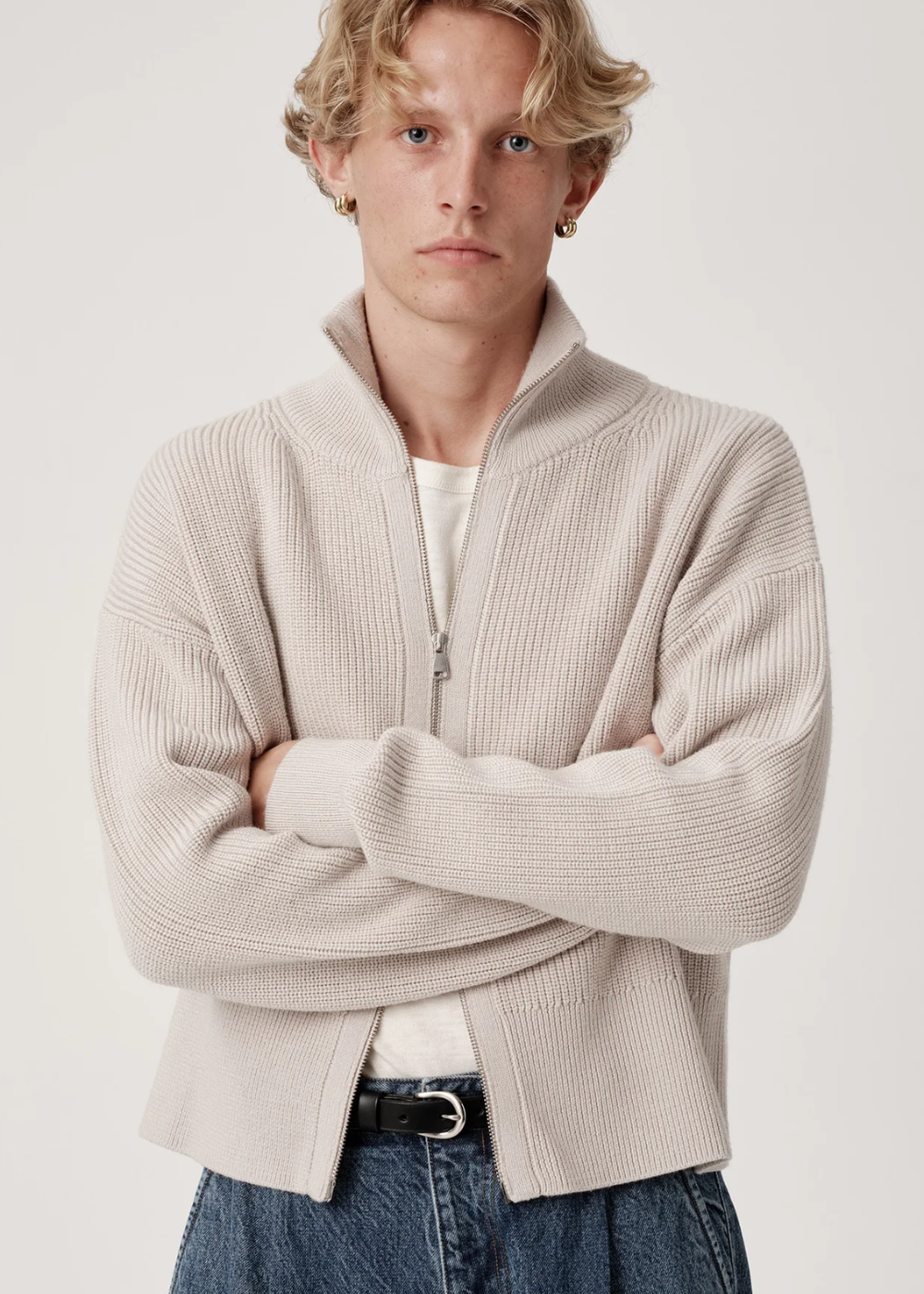 ASHA JASPER - Funnel-Neck Merino Cardigan / Pumice | ASHA JASPER | Mad About The Boy