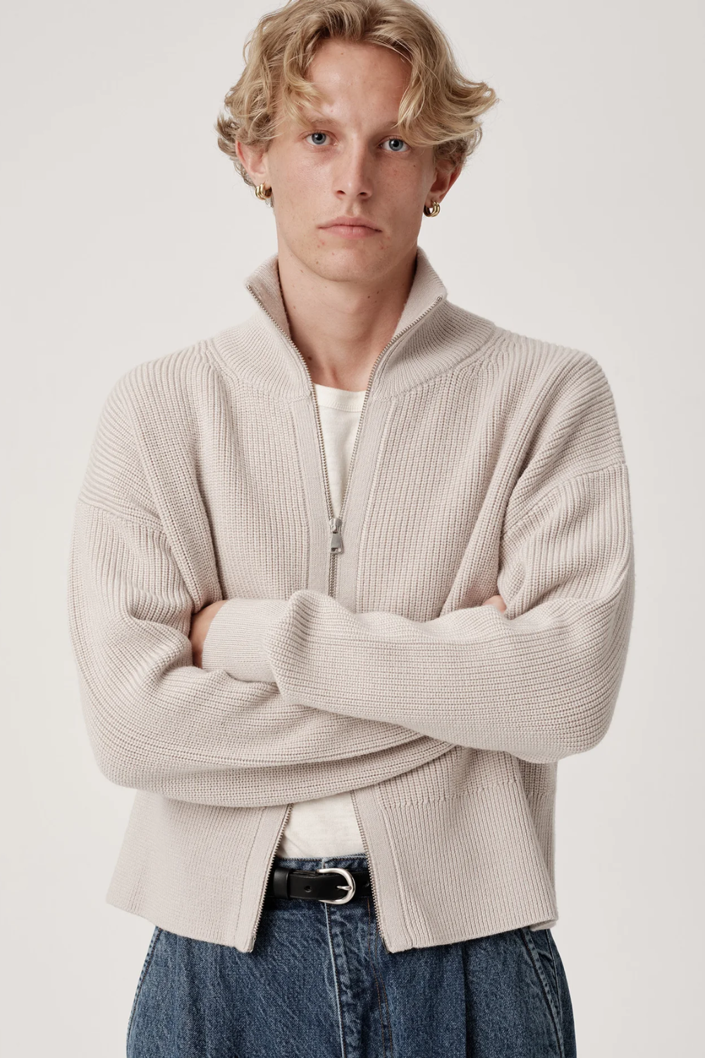 ASHA JASPER - Funnel-Neck Merino Cardigan / Pumice | ASHA JASPER | Mad About The Boy