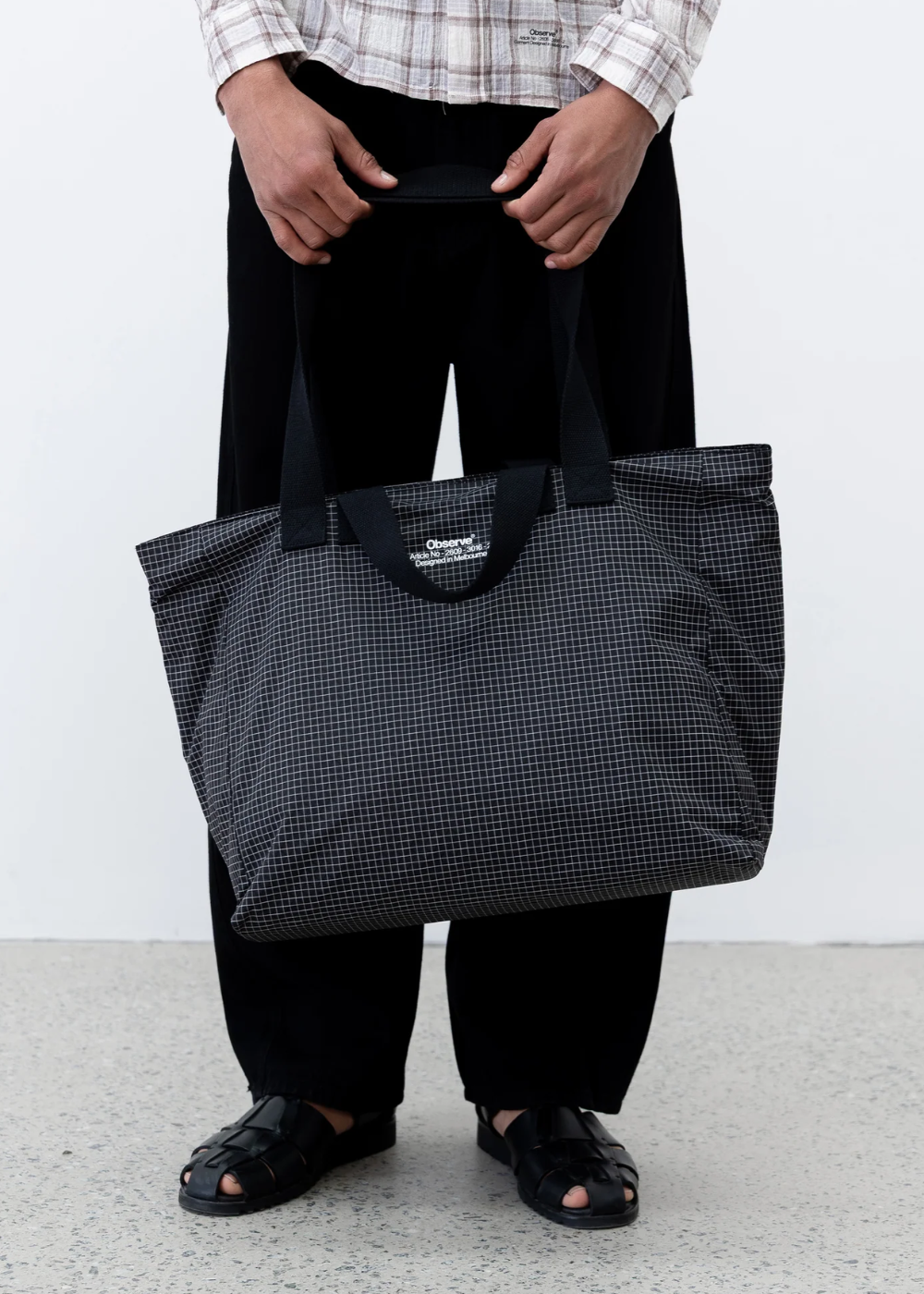 Observe / Grid Stamp Tote - Black | Observe Gallery | Mad About The Boy