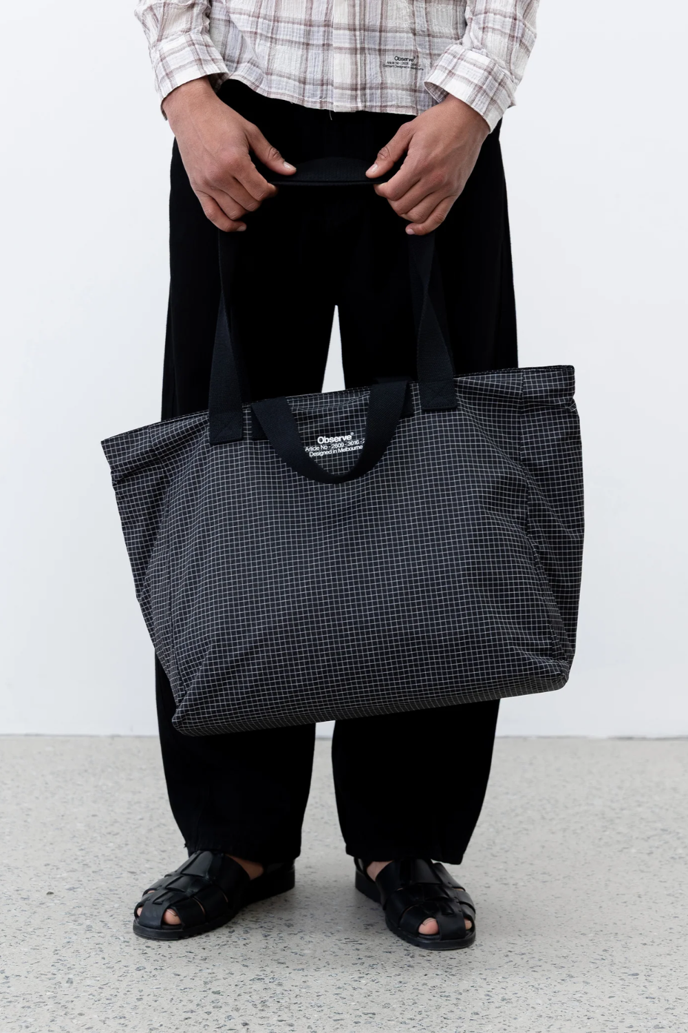 Observe / Grid Stamp Tote - Black | Observe Gallery | Mad About The Boy