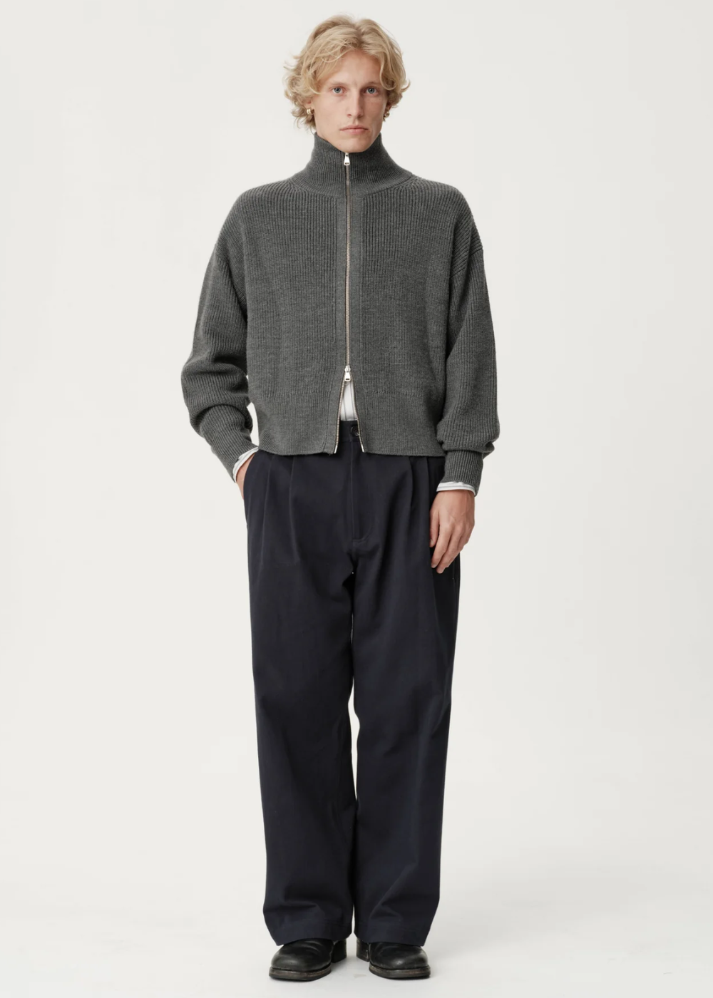 ASHA JASPER - Funnel-Neck Merino Cardigan / Coal | ASHA JASPER | Mad About The Boy