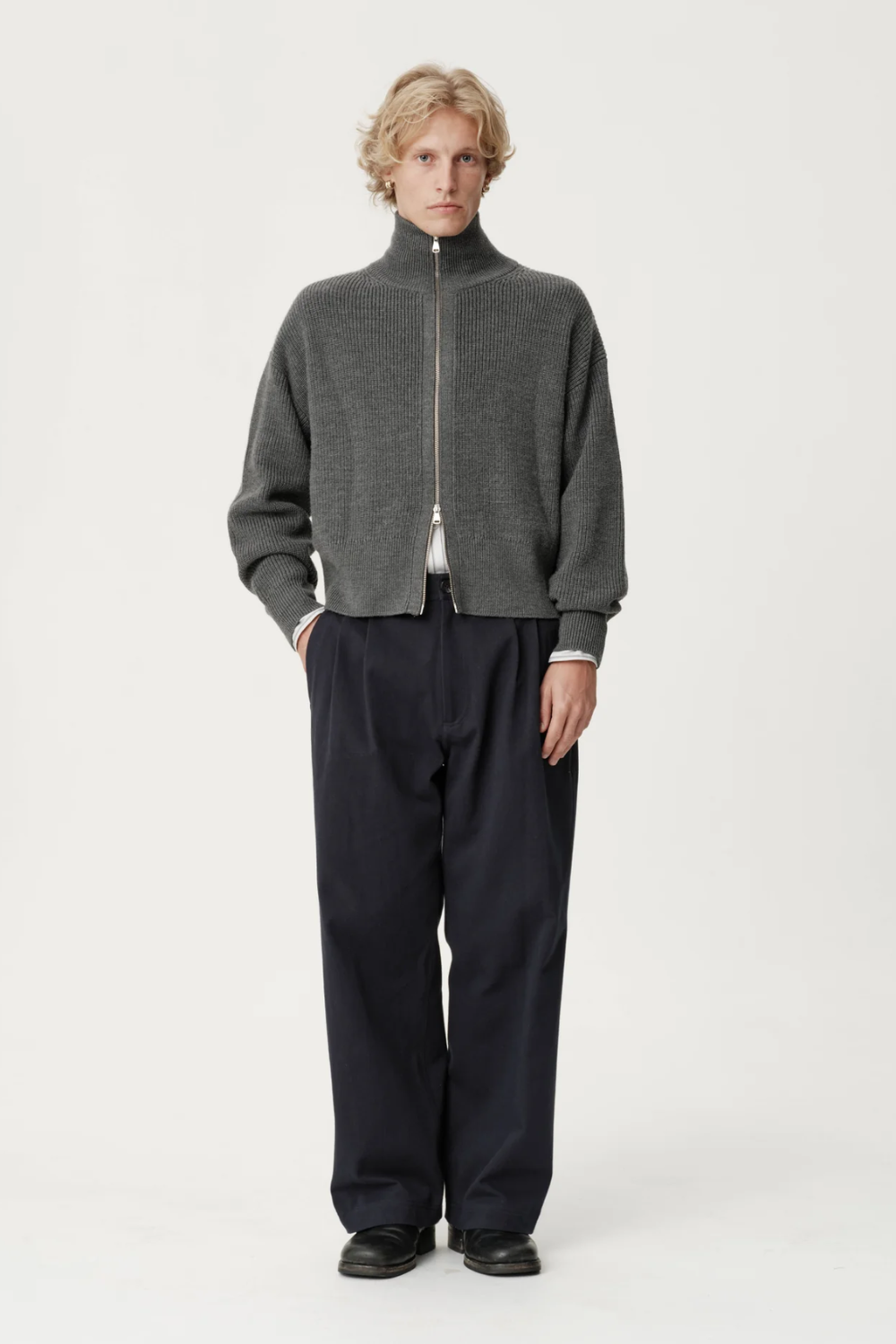 ASHA JASPER - Funnel-Neck Merino Cardigan / Coal | ASHA JASPER | Mad About The Boy