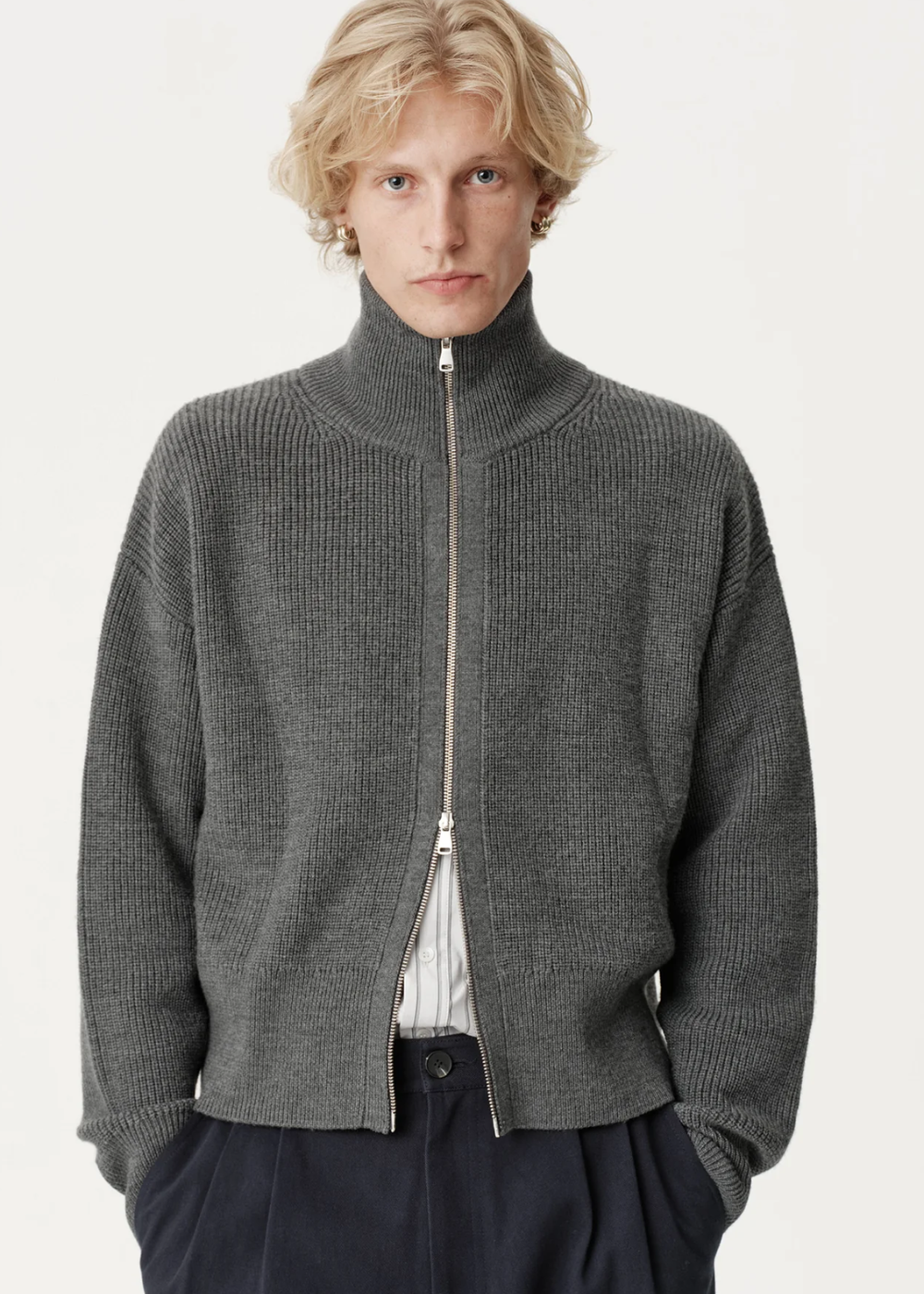 ASHA JASPER - Funnel-Neck Merino Cardigan / Coal | ASHA JASPER | Mad About The Boy
