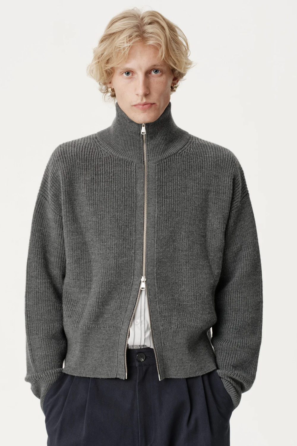 ASHA JASPER - Funnel-Neck Merino Cardigan / Coal | ASHA JASPER | Mad About The Boy