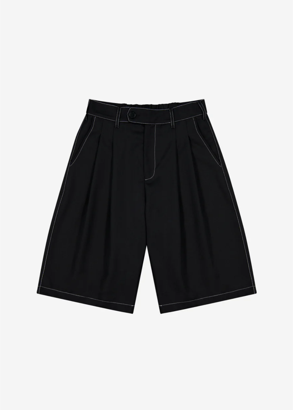 Double-Pleated Shorts - Black Wool + Contrast Stitch | PORTER JAMES SPORTS | Mad About The Boy