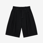 Double-Pleated Shorts - Black Wool + Contrast Stitch | PORTER JAMES SPORTS | Mad About The Boy