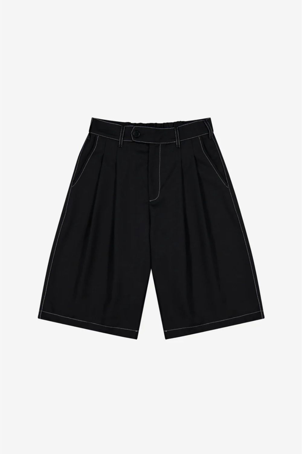 Double-Pleated Shorts - Black Wool + Contrast Stitch | PORTER JAMES SPORTS | Mad About The Boy