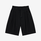 Double-Pleated Shorts - Black Wool + Contrast Stitch | PORTER JAMES SPORTS | Mad About The Boy