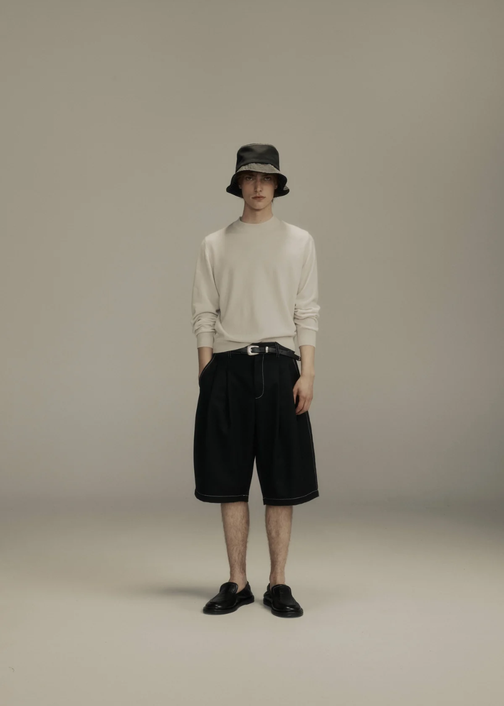 Double-Pleated Shorts - Black Wool + Contrast Stitch | PORTER JAMES SPORTS | Mad About The Boy