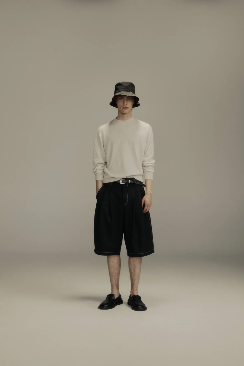 Double-Pleated Shorts - Black Wool + Contrast Stitch | PORTER JAMES SPORTS | Mad About The Boy