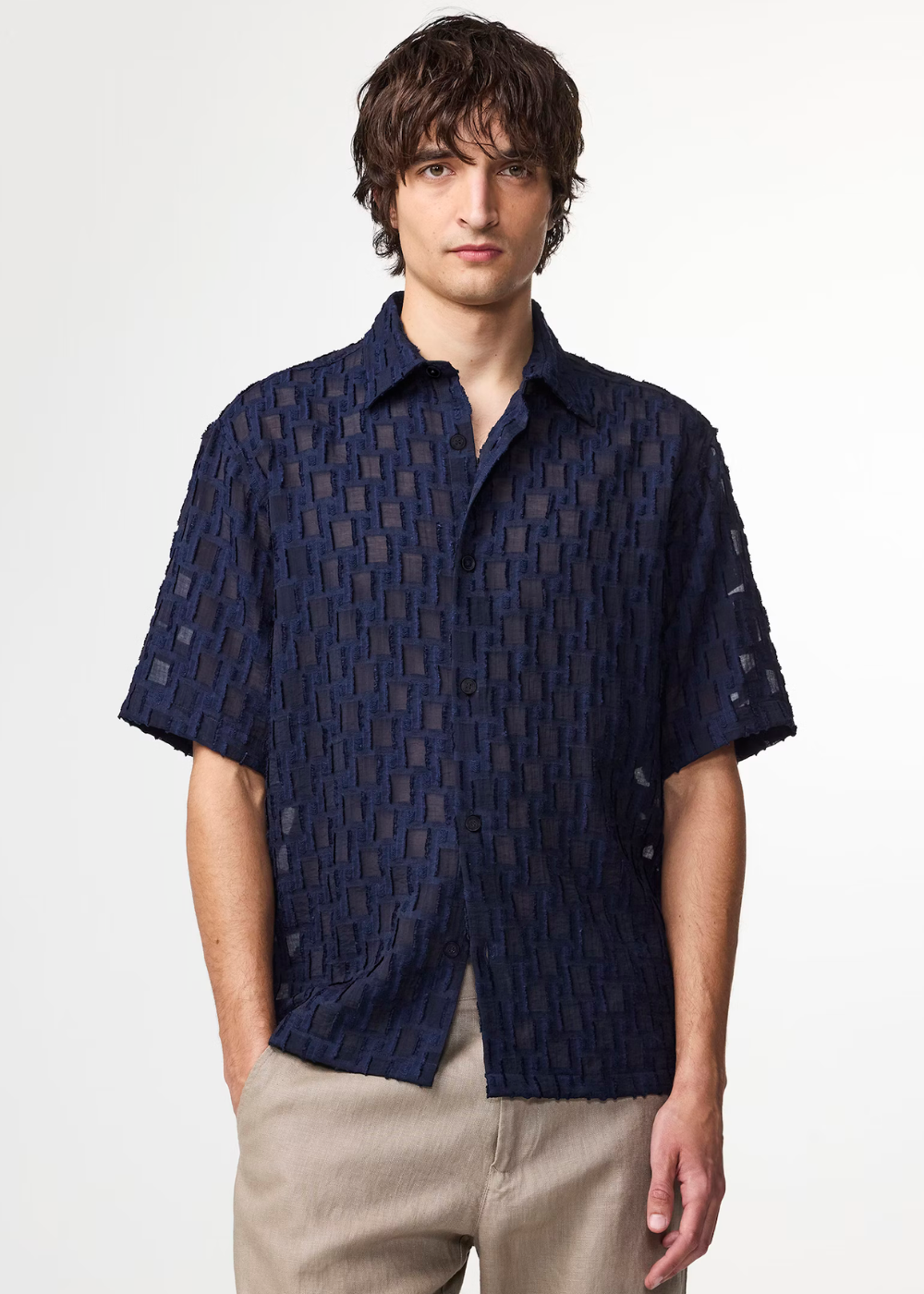 NN.07 Freddy Fil-coupé jacquard Shirt Navy | NN07 | Mad About The Boy