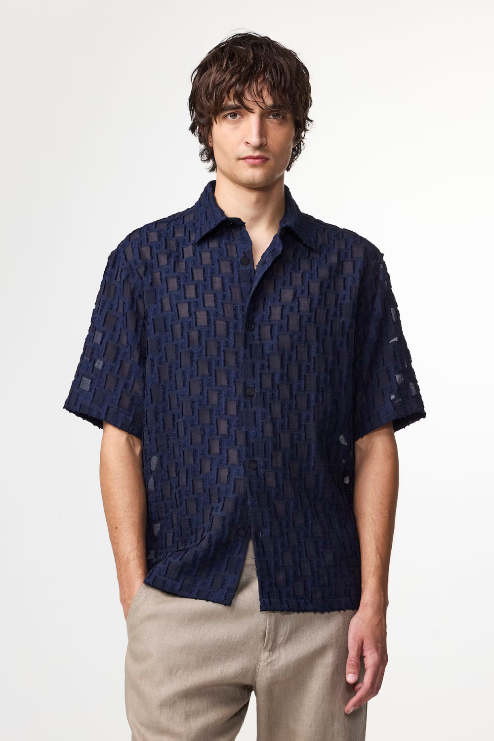 NN.07 Freddy Fil-coupé jacquard Shirt Navy | NN07 | Mad About The Boy
