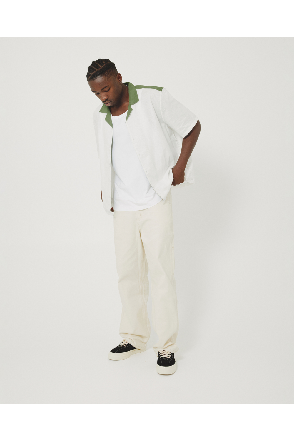 REVERE COLLAR SHIRT - NATURAL/OLIVE | COMMONERS | Mad About The Boy