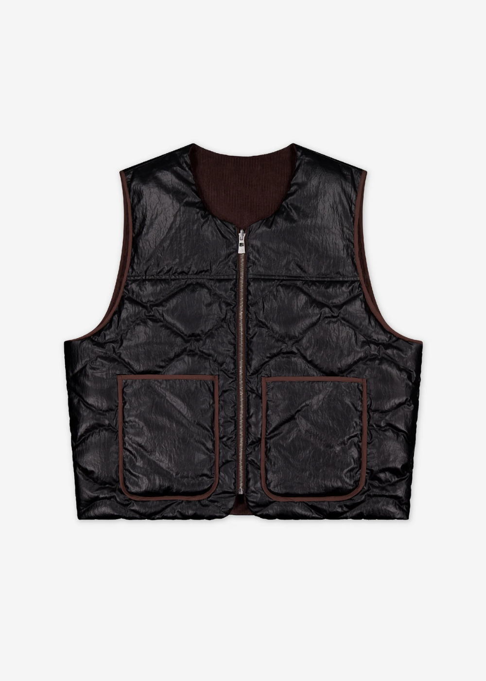 Reversible Puffer Vest - Black Gloss / Brown Cord | PORTER JAMES SPORTS | Mad About The Boy