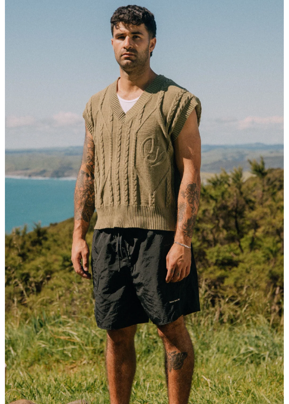 CABLE-KNIT CROPPED VEST / OLIVE CABLE-KNIT | PORTER JAMES SPORTS | Mad About The Boy