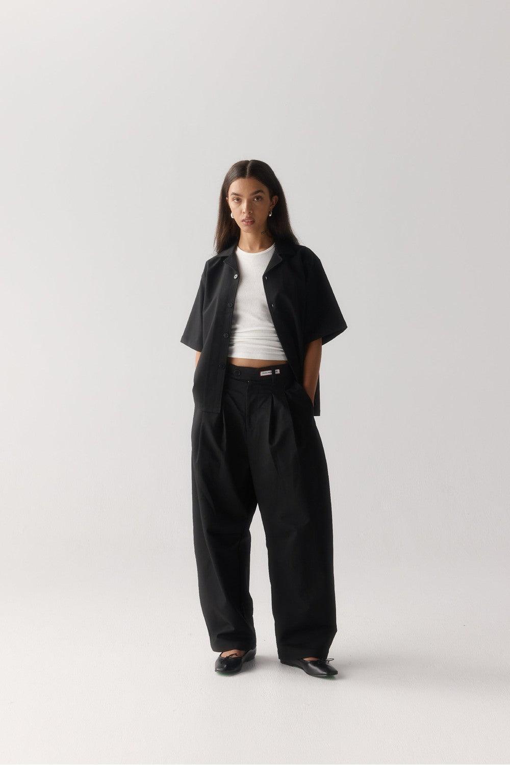 Dart Knee Pleated Trousers / Black Suiting | PORTER JAMES SPORTS | Mad About The Boy
