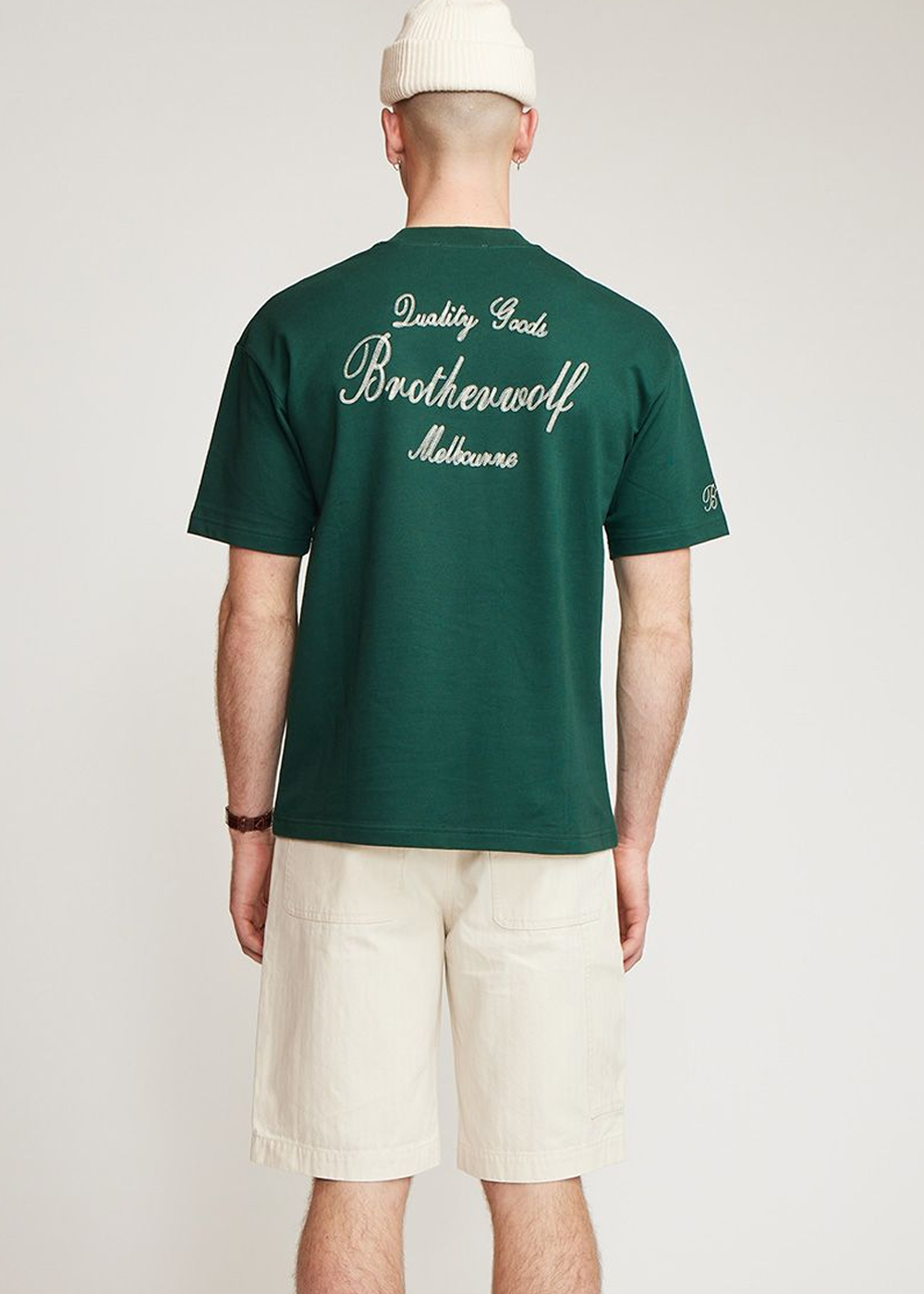 Brother Wolf Quality Goods Tee Bottle Green | Brotherwolf | Mad About The Boy