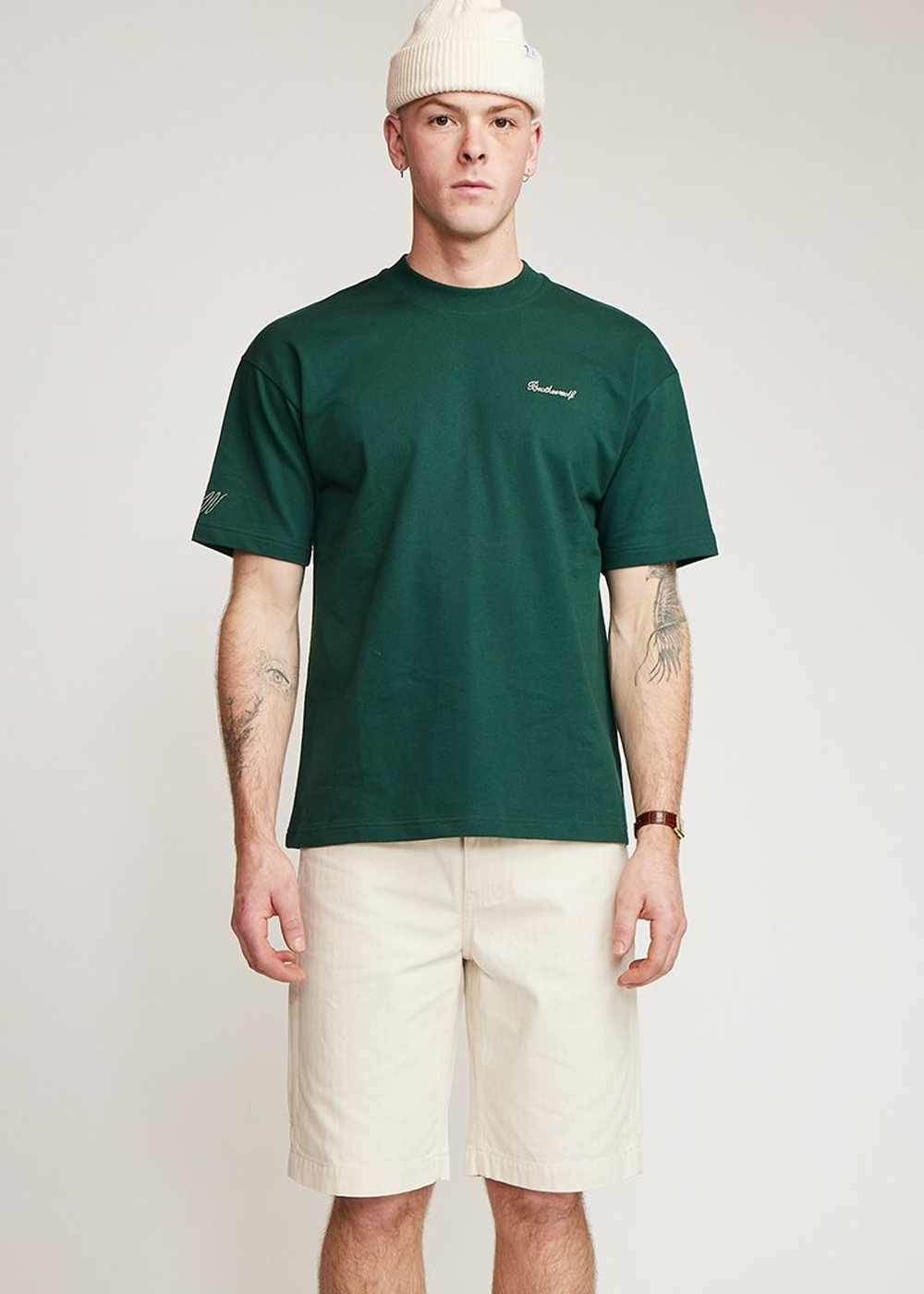 Brother Wolf Quality Goods Tee Bottle Green | Brotherwolf | Mad About The Boy